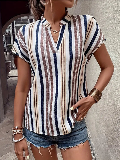 Rivka Striped V-Neck Batwing Top