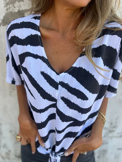 Sara Lace-Up Zebra Print Blouse