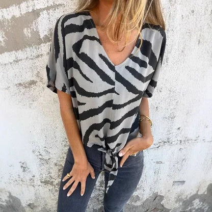 Sara Lace-Up Zebra Print Blouse