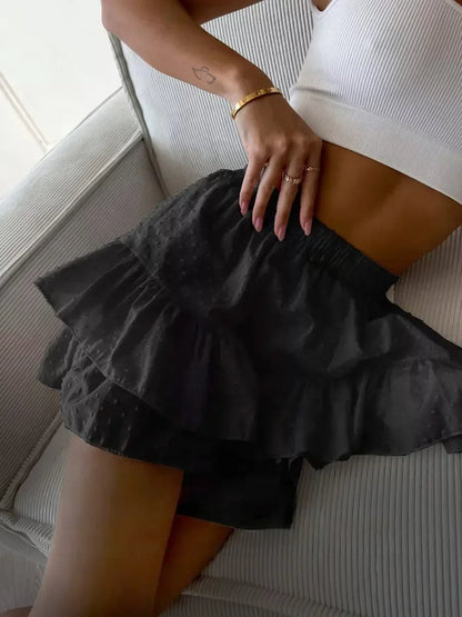 Donatella Ruffled Polka Dot Cotton Shorts