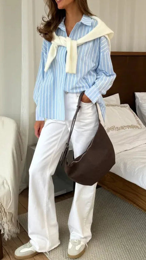 Elina Striped Long-Sleeve Shirt Jacket