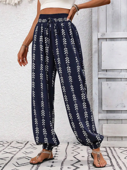 Noa Grid Wide-Leg Lantern Pants
