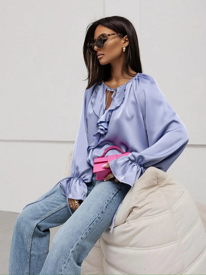 Vianna Ruffle Sleeve Tuxedo Shirt