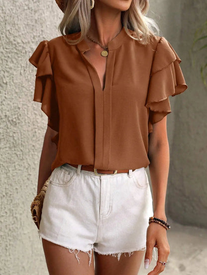 Iris Ruffle Sleeve V-Neck Blouse