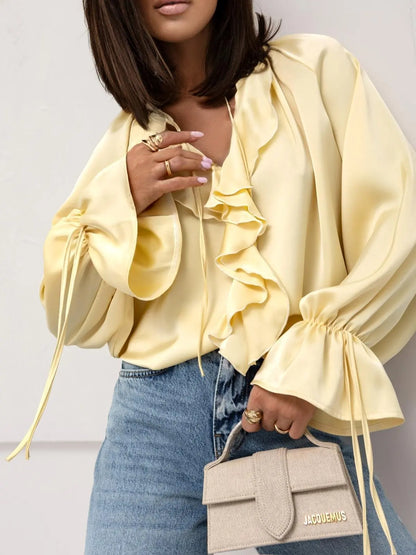 Vianna Ruffle Sleeve Tuxedo Shirt
