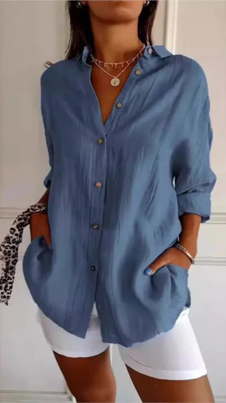 Selene Pleated Button-Up Blouse