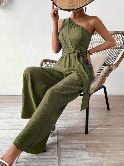 Mirella One-Shoulder Belted Jumpsuit