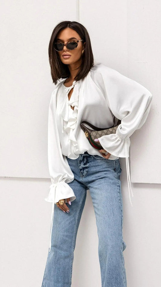 Vianna Ruffle Sleeve Tuxedo Shirt