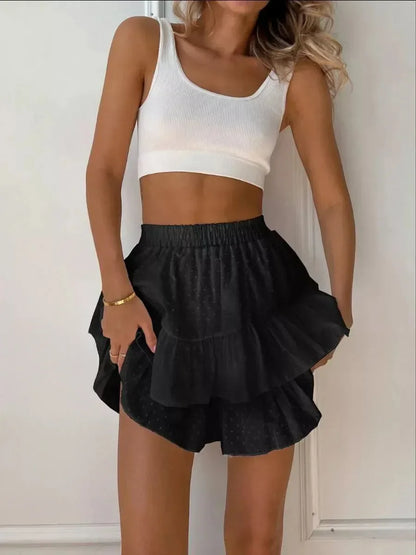 Donatella Ruffled Polka Dot Cotton Shorts