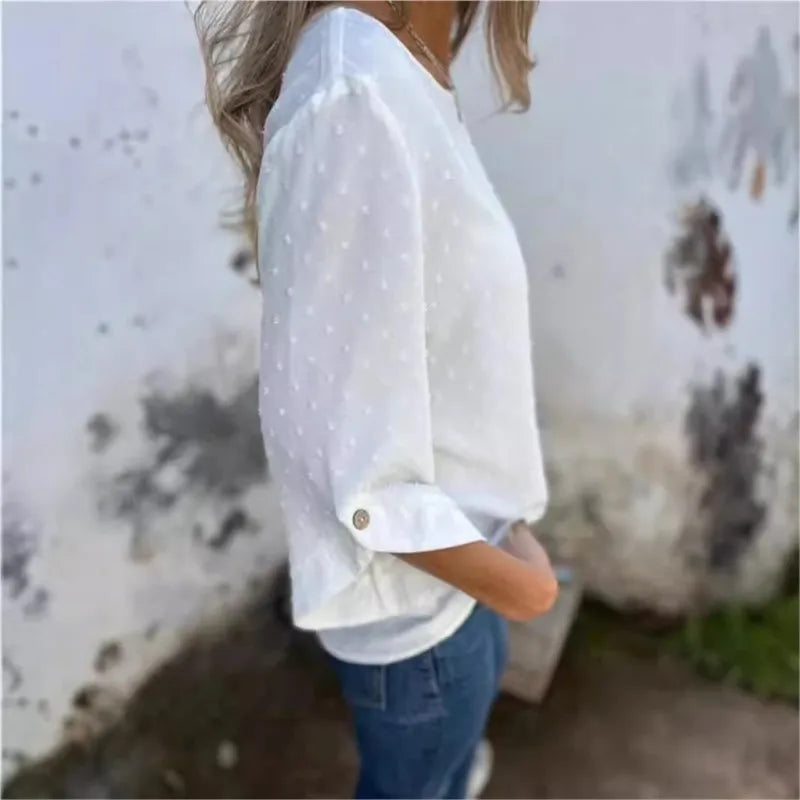 Alina Jacquard White Blouse