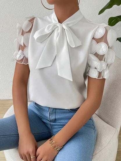 Vivienne Bow Neck Mesh Blouse