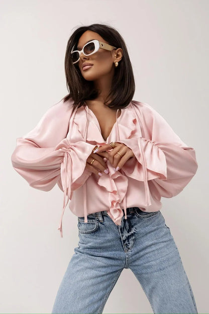 Vianna Ruffle Sleeve Tuxedo Shirt