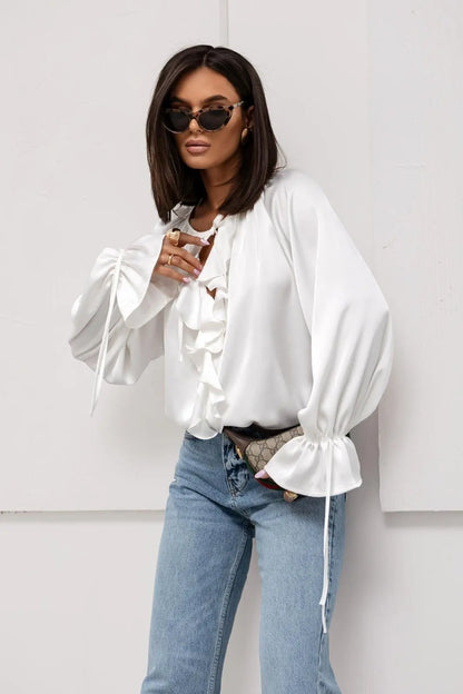 Vianna Ruffle Sleeve Tuxedo Shirt