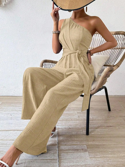 Mirella One-Shoulder Belted Jumpsuit