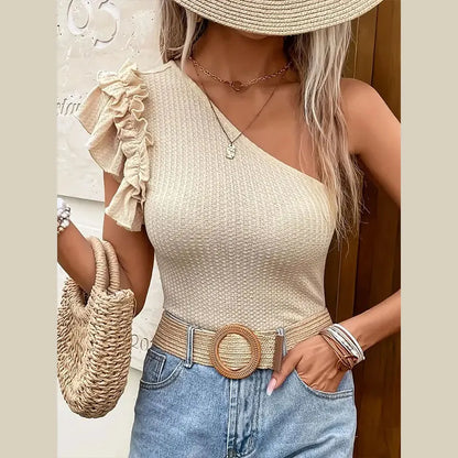 Nova One-Shoulder Ruffle Knit Top