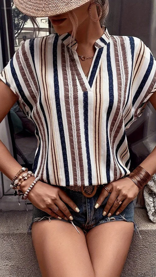 Rivka Striped V-Neck Batwing Top