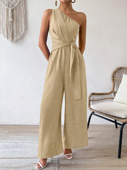 Mirella One-Shoulder Belted Jumpsuit