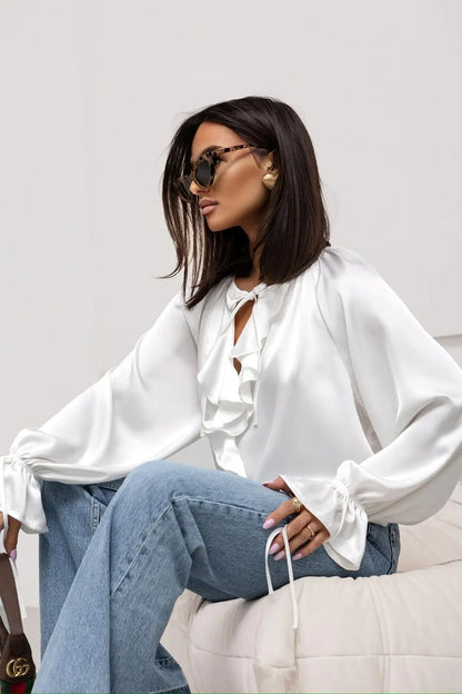 Vianna Ruffle Sleeve Tuxedo Shirt