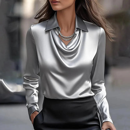 Celene Satin Long-Sleeve Blouse