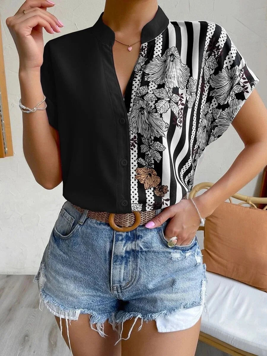 Liora Contrast Floral Button Blouse