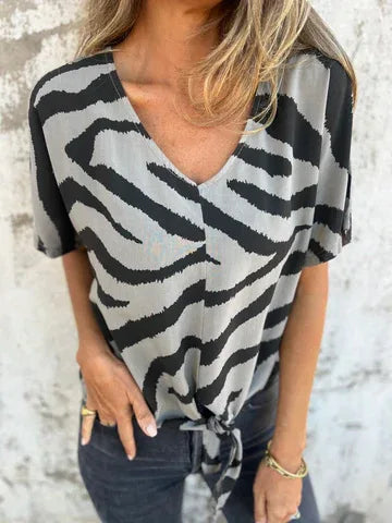Sara Lace-Up Zebra Print Blouse