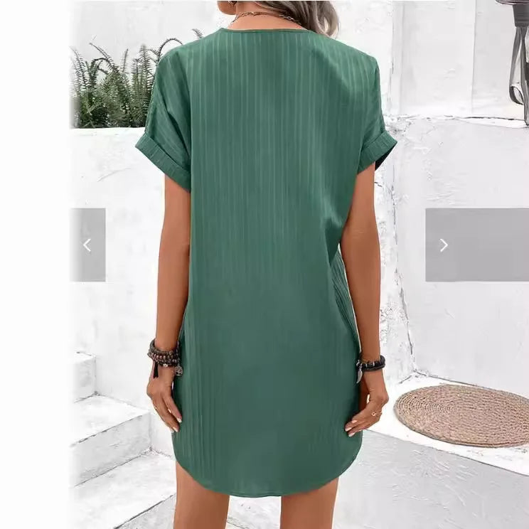 Agnese Buttoned V-Neck Mini Dress