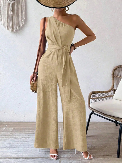 Mirella One-Shoulder Belted Jumpsuit