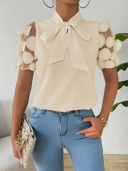 Vivienne Bow Neck Mesh Blouse