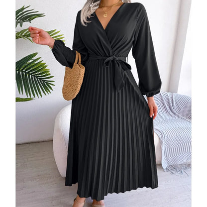 Elara Lace-Up Pleated Maxi Dress