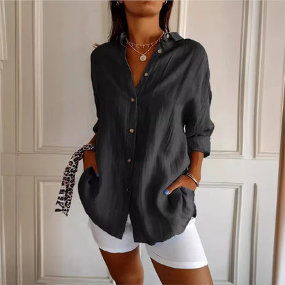 Selene Pleated Button-Up Blouse