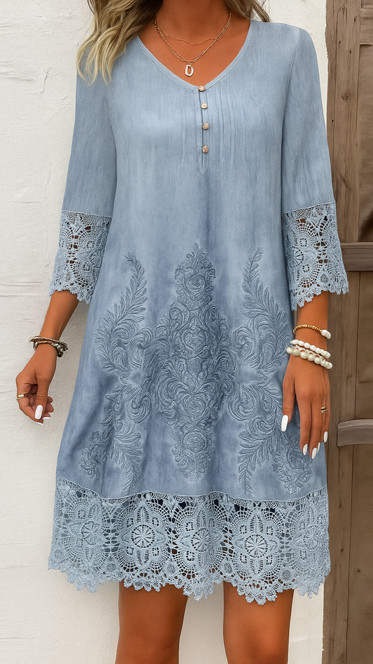 Noemi Lace Splice Elegant Midi Dress