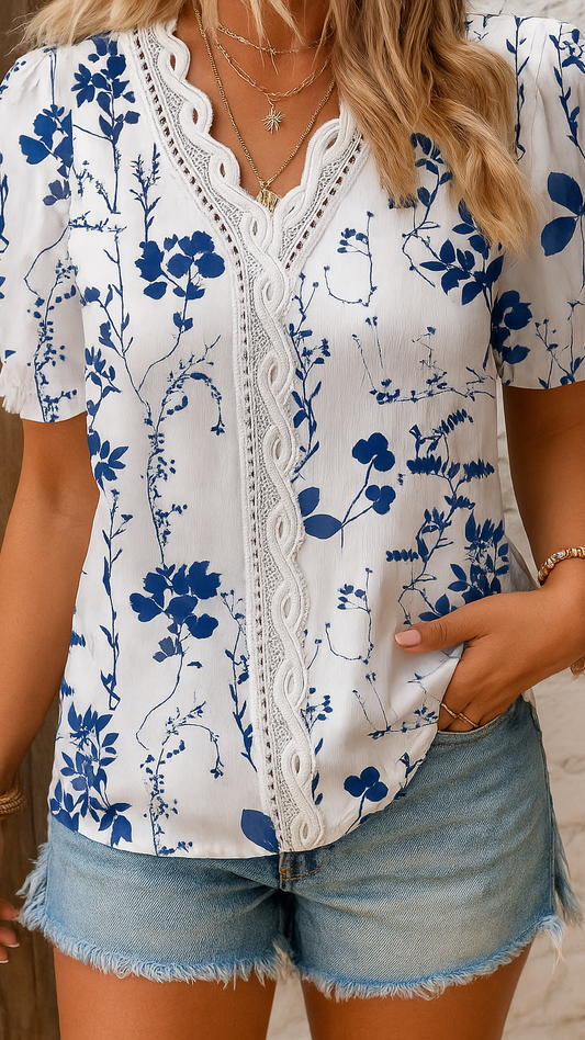 Eva Lace Patchwork Floral Blouse