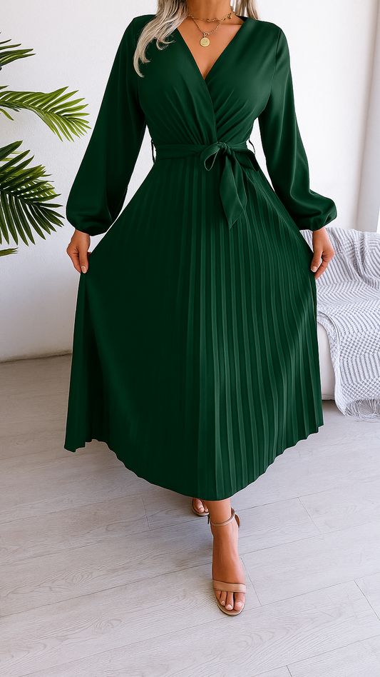 Elara Lace-Up Pleated Maxi Dress